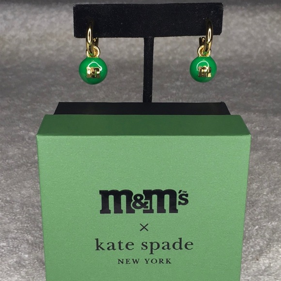 kate spade Jewelry - NEW M&M's x Kate Spade New York Charm Huggie Earrings in Green and Gold SOLD OUT